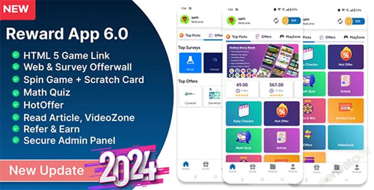 Reward App Lucky Spin + Offerwall + Html Game